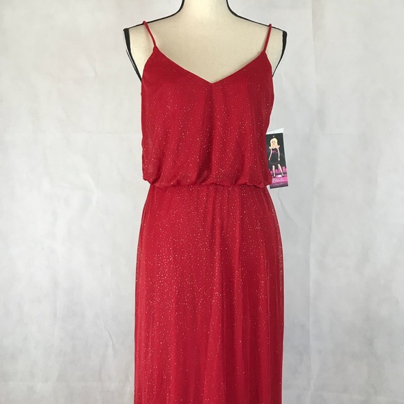✅Blondie Red Glitter Formal Maxi Dress NWT Prom - Picture 3 of 6